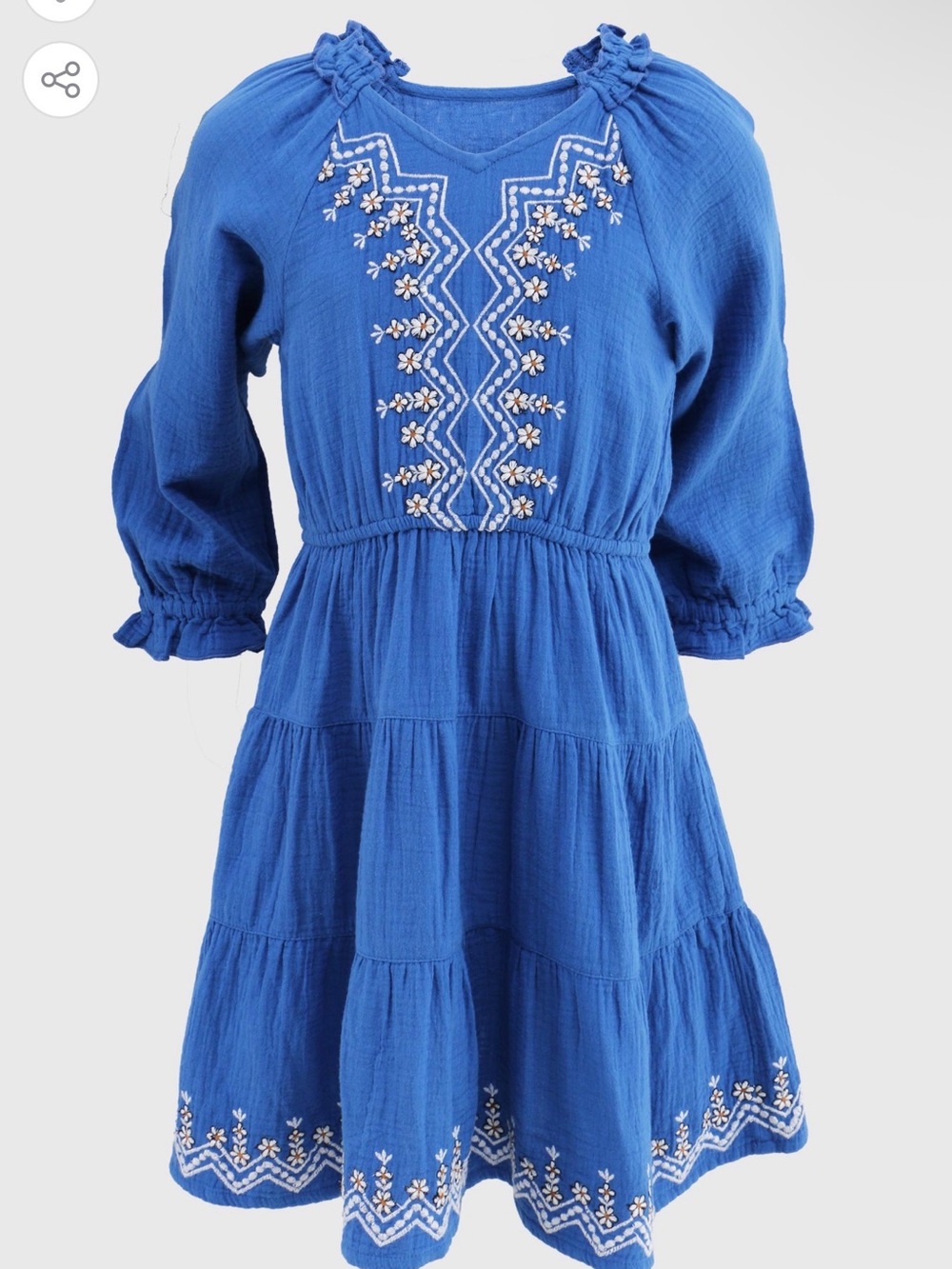 Zara Royal Blue Embroidered Tiered Long-Sleeve Dress